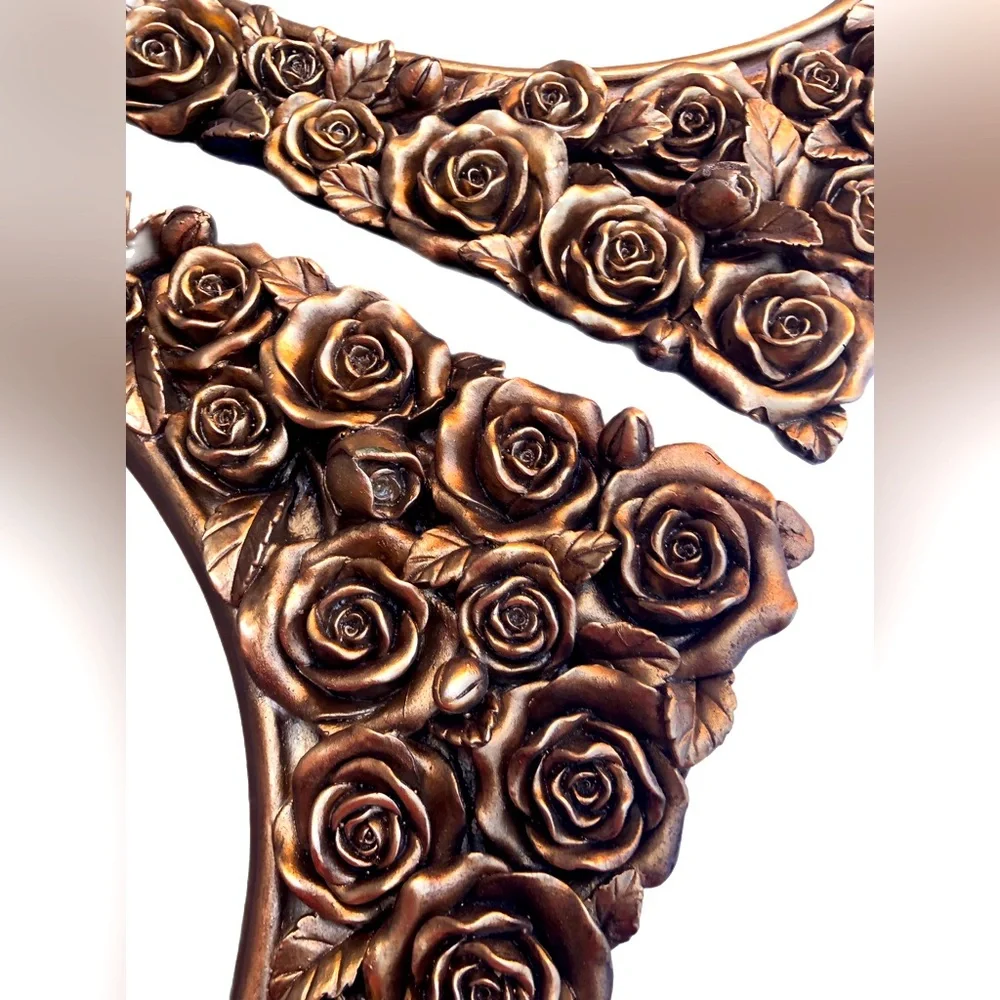 Golden Brass Frame Roses Mirror Wall Decoration Gold Valentine’s Day Gift Idea